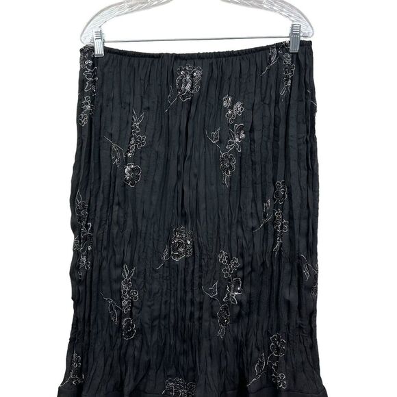 Signature By Robbie‎ Bee Womens Midi Skirt Floral Black Metallic Pleated Size M - Picture 5 of 5